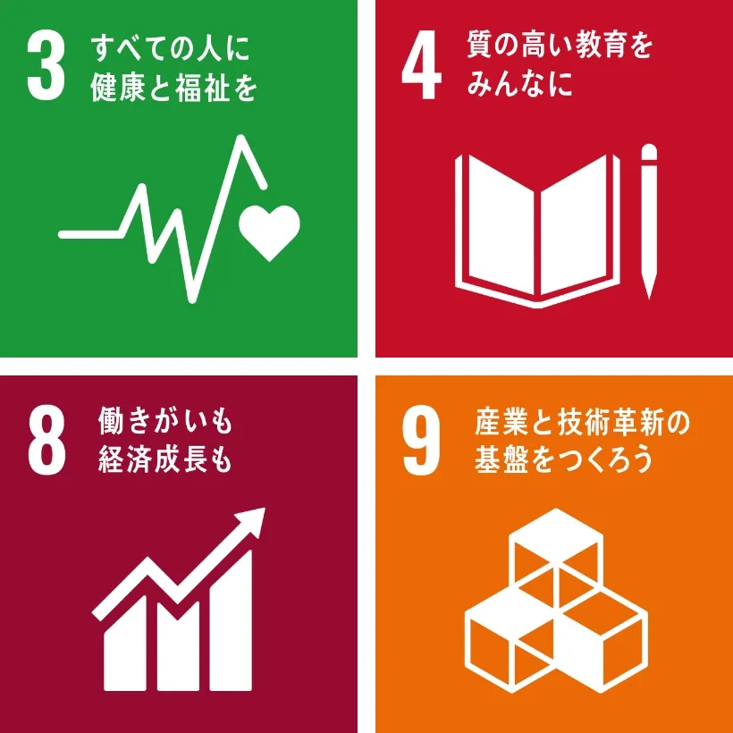 SDGsマーク 3・4・8・9